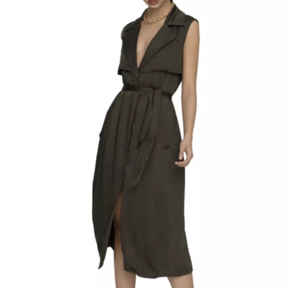 NWT GOOD AMERICAN satin sleeveless trench wrap dress
